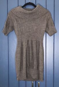 Loft Short Sleeve Thick Ribbed Turtleneck Brown Babydoll Sweater Tunic Small
