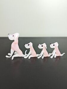VTG Blown Glass 4 Pink Dogs Mom & Puppies Murano Style Figurine Hand blown Art