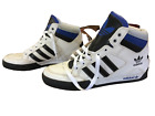 ADIDAS High Top White Black Stripe Blue Logo Lace Up Active Sneaker Shoes Sz 11