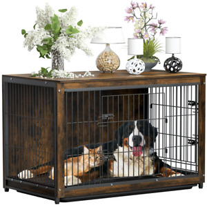 Large Dog Crate Wooden Kennel Heavy Duty Cage with Tray End Table Pet Furniture