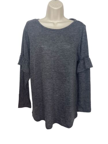 PHILOSOPHY WOMAN Size 0X Grey Long Sleeve Ruffle Sleeve Knit Top Retail $58.00
