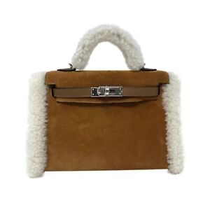 HERMES Teddy Plush Mini Kelly 20 Chamois Grizzly Suede & Shearling PHW *LIMITED