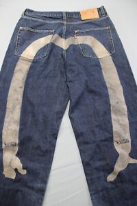 Vintage Evisu Jeans Lot 0131 Size 36 Inseam 32 Cotton Large Pattern on Back