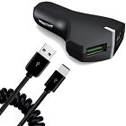 For Galaxy A13/A14/A15 36W Fast Car Charger 2-Port USB Coiled Cable Type-C Quick
