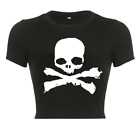 Women Tshirt Crop Top Tees Skulls Grunge Gothic Pulovers Summer Graphic Korean F