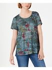 STYLE & COMPANY Womens Green Printed Short Sleeve Scoop Neck T-Shirt S