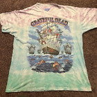 VTG Grateful Dead Ship of Fools Wrap Around Tie Dye Liquid Blue T-Shirt 2001 Y2K