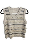 Tory Burch Women’s Cream Striped Jacquard V-Neck Sweater Vest With Fringe Small