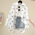Women's Mickey Mouse Print Long Sleeve Tops Loose Fit White Blouse Casual Shirt
