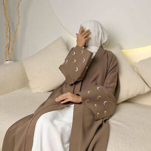 Embroidery Abaya Women Muslim Maxi Dress Open Cardigan Kimono Kaftan Robe Gown