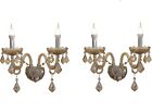NEW Pair of Antique French Inspired Two Light Sconces Faceted Crystal Prisms