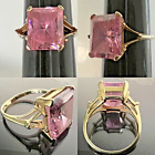 5gr Vintage Solid 10k Gold 13mm Pink Rose Zirconia Faceted Stone Ring Size 6.25