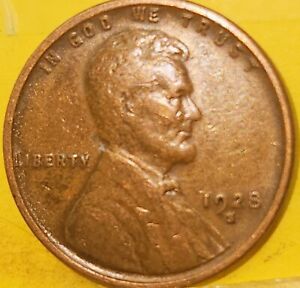 1928 S Very Fine Lincoln Wheat Cent Copper Brown Penny. VF 1928 S Free Shipping!