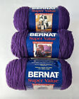 Bernat Super Value Solid Yarn Mulberry Lot of 3 Skeins Same Dye Lot Medium #4