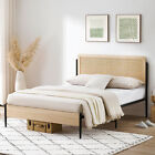Bed Frame Full/Queen/King Size With Rattan Headboard Metal Platform NEW