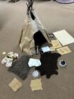 16 piece lot American Girl Kaya Teepee and Accessories Furs/Saddle/Fire, etc
