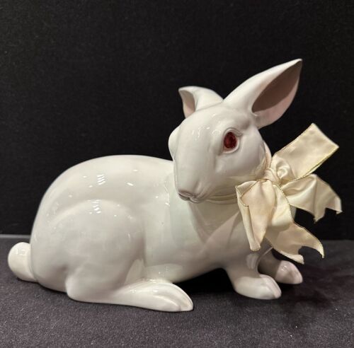 New ListingBunny Rabbit Figurine  Vintage FITZ & FLOYD Hand Painted White w/Pink Ears