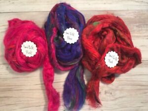 3oz Sari Silk Roving, 3 colors, 1 oz each for Wool Felting Spinning Fiber