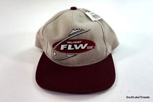 VTG Deadstock Fishing Walmart FLW Tour Fish Fishing Dad Hat Cap Beige Maroon NWT