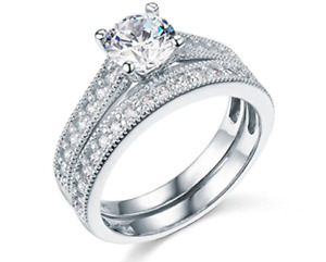 2.50 Ct Created Diamond Round 14K White Gold  Engagement Ring Set Matching Band