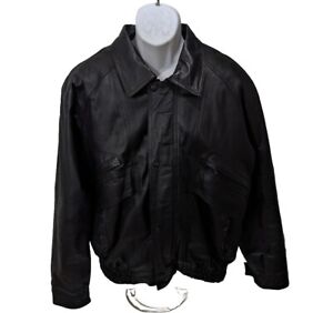 Phase Two Mens Black Leather Bomber Jacket L Leather Jacket Removable Ins Lining
