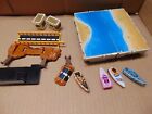 VINTAGE MICRO MACHINES TRAVEL CITY BEACH TOLL PLAYSET ~ INCOMPLETE + 4 BOATS