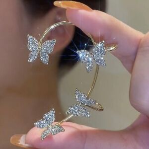 Fashion 925 Silver Zircon Butterfly Ear Clips Cuff Earrings no Piercing Women