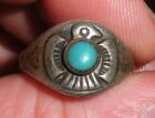 VINTAGE NAVAJO THUNDERBIRD TURQUOISE STERLING SILVER RING SIZE 7 vafo