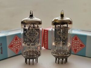 Telefunken ECC82 Matched Pair 17mm Smooth Plates ◇ Bottom - Berlin 1961/62 - NOS