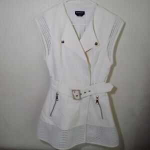 Bebe Sleeveless White Trench Coat Size XS Belted Lined