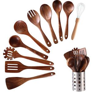 Wooden Kitchen Utensils set 11 PCS Wooden Cooking Spoons and Spatula for Cooking
