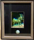 Vintage Magical Glass DCG Gold Horse Sculpture Holograms x2 Framed 3D Art 1980's