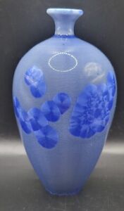 New ListingStudio Art Pottery Cobalt Blue Crystalline Crackled Glaze Bud Vase 5 1/2