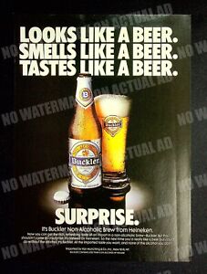 Heineken Buckler Non-Alcoholic Beer 1990 Print Magazine Ad Alcohol Poster ADVERT