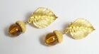 Signed Craft Earrings acorn and gold tone leaf dangle clip-on
