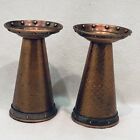 Pair Hammered Copper Candle Holder with Rivets and Steal Accent Pillar Taper 6”