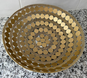 Gold Metal Wire Basket Decorative Round Centerpiece Braided Bowl Basket
