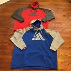 Lot of 2 Adidas ClimaWarm Hoodie Pullover Mens 4XL Royal Blue / Red Embroidered