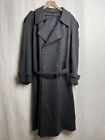 Vintage London Fog Wool Tweed Herringbone Coat Long Double Breasted Men 42 USA