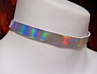 REVERSIBLE SILVER HOLOGRAPHIC & PRISM CHOKER hologram rainbow collar necklace 1Y