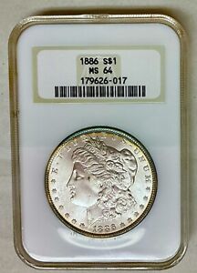 New ListingMorgan Silver Dollar 1886-P  MS 64 (OH)  White/ Smooth/ Pretty Rim Toning