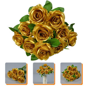 Rose Gold Flower Silk Artificial Roses with Stems Flowers for Decoration