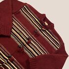 Vintage Wool Knit Cardigan Mens XL Handmade Nel Oudemans Red Chunky Knit Sweater