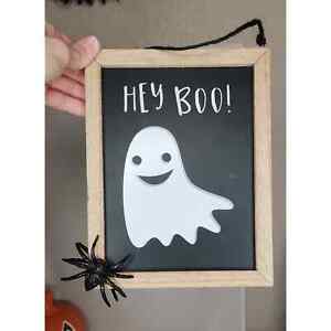 Happy Halloween Hey Boo Ghost Chalkboard Sign Decor Double Sided