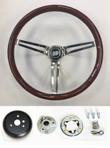 67 68 Buick Skylark GS Wood Steering Wheel High Gloss Grip Chrome Spokes 15