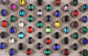 Wholesale Lots 35pcs Mixed Style Classic Jewelry Oval Glass Unisex Alloy Rings