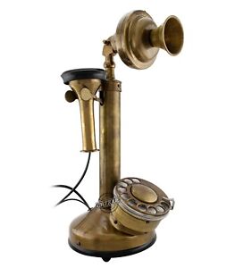 Brass Candlestick Vintage Phone Rotary Dial Antique Station Telephone Home Décor