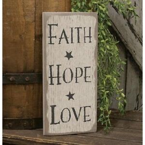 New PRIMITIVE BARNWOOD SIGN FAITH HOPE LOVE 12
