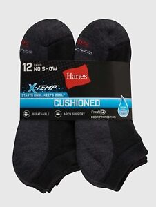 Hanes Men’s X-Temp Cushioned No-Show Socks (12 Pairs)
