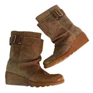 Sorel Womens Toronto Suede Wedge Boots Size 9 Brown Mid Calf Waterproof Winter